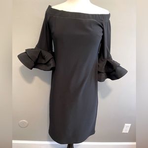 JOSEPH RIBKOFF Ruffled Bell Sleeve Sheath Dress Women's Size 8 Black